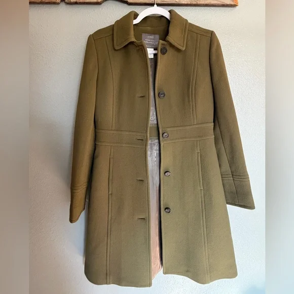 J. Crew Olive Green Wool Pea Coat - Picture 2 of 7